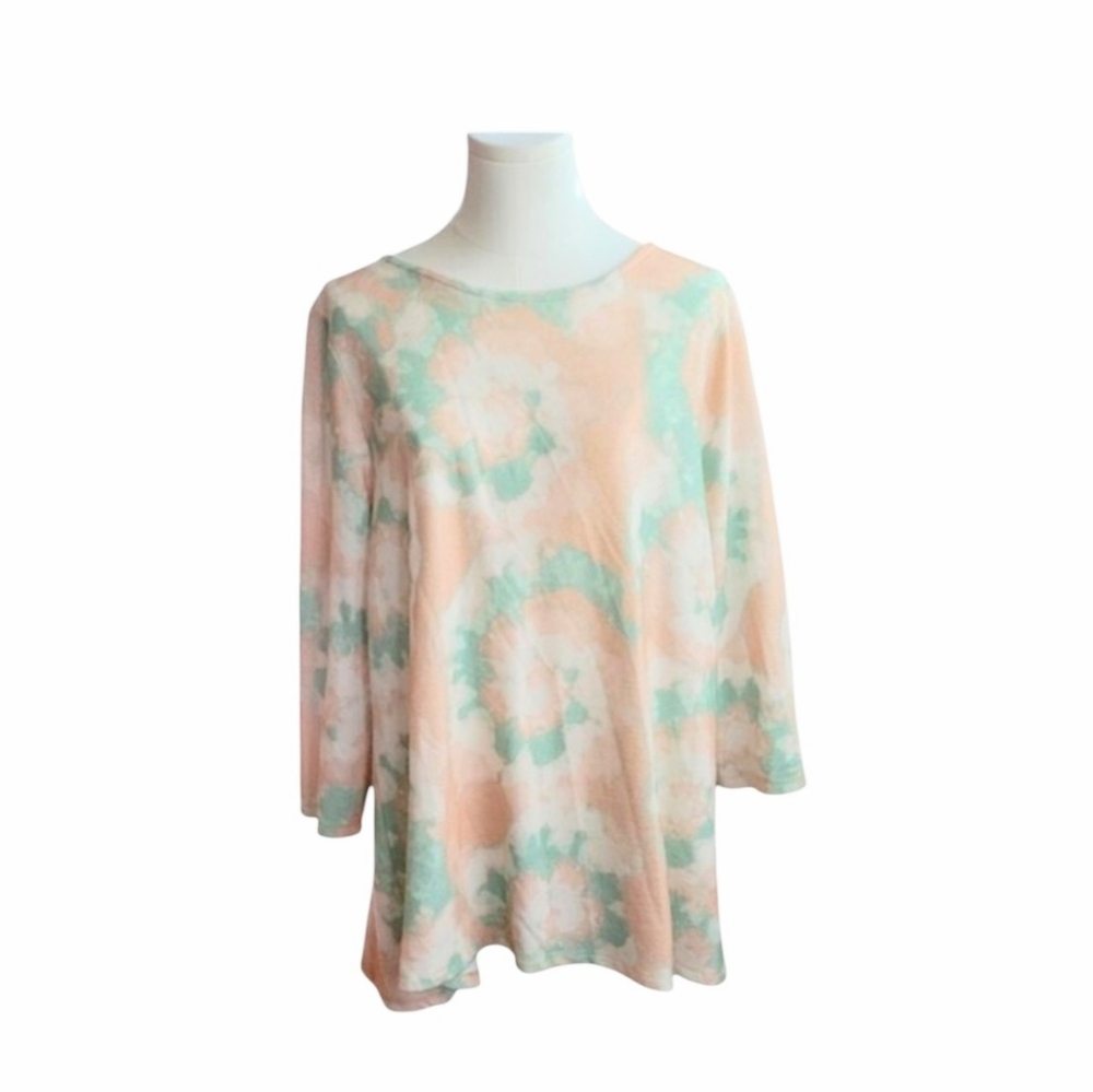 NWT Ruby Rd. Pink Pale Green and White Super Soft Tie Dye Sweater Size Large